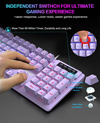 NPET K10 Gaming Keyboard, RGB Backlit, Spill-Resistant Design, Multimedia Keys, Quiet Silent USB Membrane Keyboard for Desktop, Computer, PC (Purple)