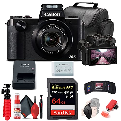 Canon PowerShot G5 X Digital Camera (0510C001), 64GB Card, Card Reader, Deluxe Soft Bag, Flex Tripod, Hand Strap, Memory Wallet, Cleaning Kit (International Model)