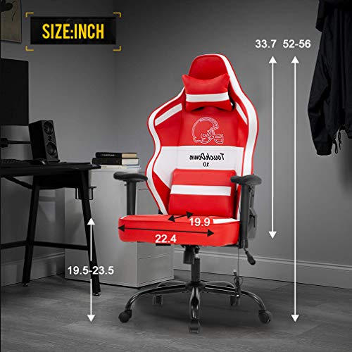 Gaming Chair Big and Tall Office Chair 500lb Wide Seat Desk Chair with Lumbar Support Headrest 2D Arms Task Swivel Ergonomic PU Adjustable Massage Racing Computer Chair for Adults Gamer (Red)