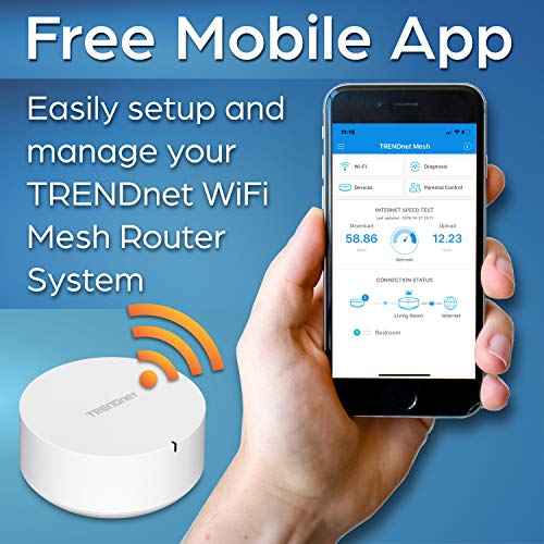 TRENDnet AC2200 WiFi Mesh Router System, TEW-830MDR2K,2 x AC2200 WiFi Mesh Routers, App-Based Setup, Expanded Home WiFi(Up to 4,000 Sq Ft. Home), Content Filtering w/Router Limits,Supports 2.4Ghz/5G