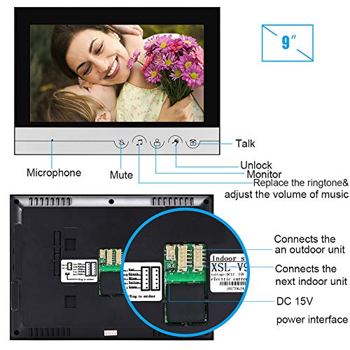 2 Units Apartment Wired Video Intercom System,Video Door Phone System with 9 inches Monitor, Video Doorbell Kit Camera, Support Monitoring, Unlock, Dual Way Intercom,for Home Security