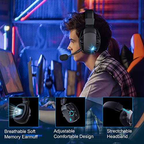 Acinaci Wireless Gaming Headset with Detachable Noise Cancelling Microphone, 2.4G Bluetooth - USB - 3.5mm Wired Jack 3 Modes Wireless Gaming Headphones for PC, PS4, PS5, Mac, Switch, Phone, Tablet