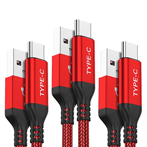 USB C Cable, AkoaDa 3-Pack (10ft+6.6ft+3.3ft) USB A to USB-C Fast Charger Nylon Braided Cord Compatible with Samsung Galaxy Note 20 10 S21 S20 S10 Plus,LG V50 V40 G8 Thinq,Moto Z Z3,Switch (Red)