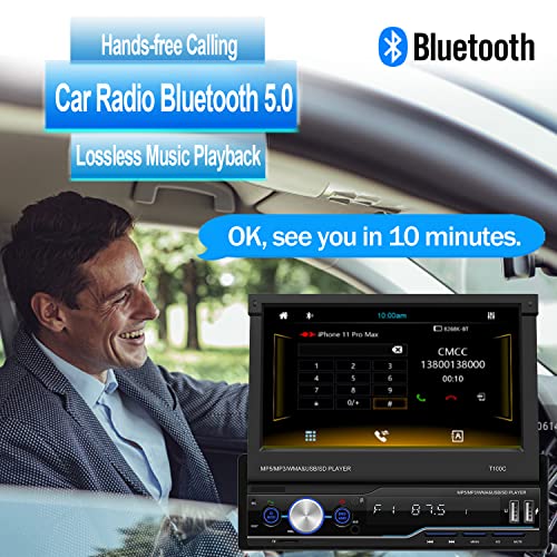 Bluetooth Car Radio Single Din with Flip Out Touch Screen,Car Stereo Apple Carplay,FM AM Car Radio Backup Camera, Hand-Free Calling,Apple Car Play Stereo,Fast Charging,EQ/USB Port/AUX/Mirror Link