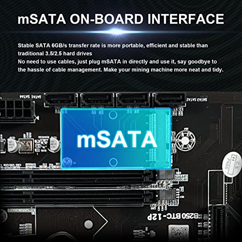 BITEO B250 Mining Motherboard Boot Up Mining Support 30/20/10 Series GPU 12 PCIe X1 to PCIe X16 with CPU mSATA DDR4 VGA DVI-I for BTC/ETH/ZEC/ETC