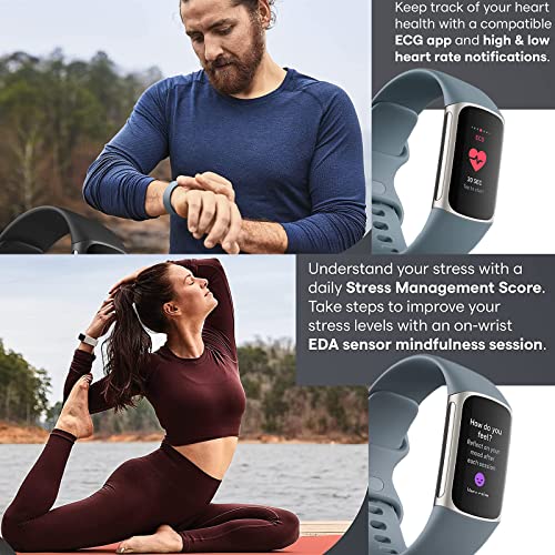 Fitbit Charge 5 Advanced Fitness & Health Tracker (Blue) with Built-in GPS, Stress Tools, Bundle with 2 Watch Bands, 3.3foot Metal Charging Dock, Wall Adapter, Screen Shield & PremGear for Fitbit