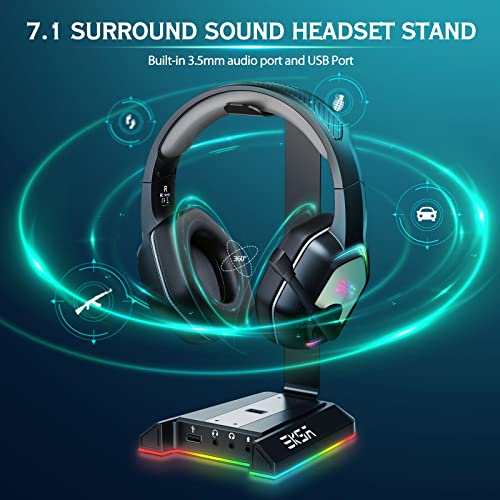 RGB Headphone Stand with 7.1 Surround Sound, EKSA Gaming Headset Holder with USB & 3.5mm Ports, Headset Stand for Desk Perfect Gaming Accessories Gifts for Desktop Gamers, Suitable for Most Headphones