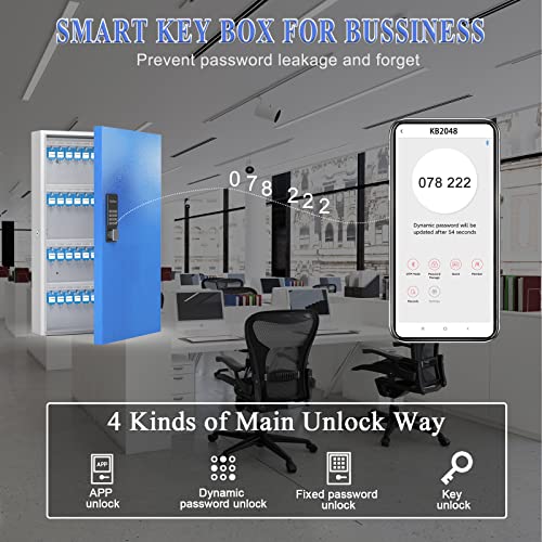 WeHere Key Lock Box (96 Keys Plus) with APP, Large Key Cabinet Wall Mount,Electronic Locking Key Box use OTP/Bluetooth/Fixed Password Unlock, APP Remote Permission Sharing Great for Car Dealership