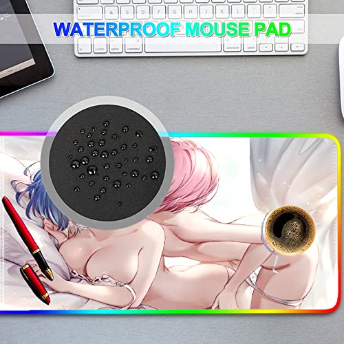 Mouse Pads Re Zero Sexy Anime Girl Chest Mouse Pad Gaming RGB LED Gamer Large Waterproof Keyboard Mat Custom Computer Accessories 24 inch x12 inch