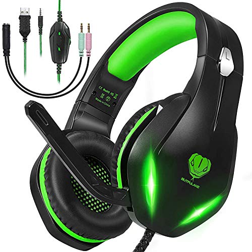 Gaming Headset with Microphone for PS5 PS4,Xbox One,Laptops,PC,Phones, Stereo Over Ear Gaming Headphones with Noise-Canceling Microphone and LED Light