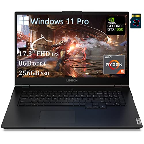 Lenovo Legion 5 17 Gaming Laptop | 17.3" FHD IPS Display | AMD 6-Core Ryzen 5 5600H (> i7-10750H) | 8GB DDR4 256GB SSD | GeForce GTX 1650 4GB Backlit USB-C Win11Pro Black + 32GB MicroSD Card