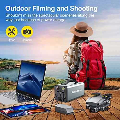 158Wh Portable Power Station, Powdeom 43200mAh Laptop Power Bank with 150W AC Outlet, 12V DC, QC 3.0 USB Port, LED Flashlight, Rechargeable Backup Lithium Battery for Outdoor Camping Home Emergency