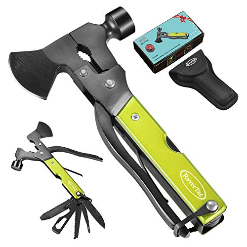 Gifts for Men Dad Husband Gifts for Him Mens Gifts RoverTac Camping Multitool Hatchet Survival Gear 14 in 1 Stainless Steel Axe Hammer Knife Saw Screwdrivers Pliers Bottle Opener Durable Sheath