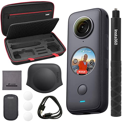 Insta360 ONE X2 360 Degree Waterproof Action Camera Bundle with Invisible Selfie Stick, Carrying Case, and Tempered Glass Screen Protectors