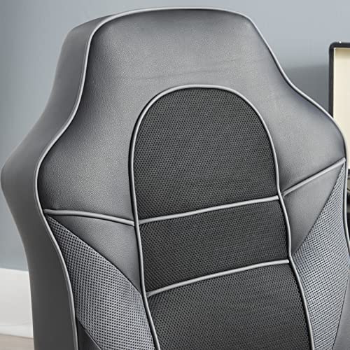 Linon Black Faux Leather Mesh Lars Rocking Gaming Chair