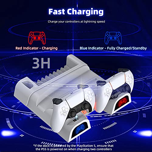 NexiGo PS5 Accessories Cooling Stand with LED Lighting Fans and Dual Controller Charger Station for Playstation 5 Console, Upgraded Multifunctional Stand with Charging Dock, 10 Game Slots, White