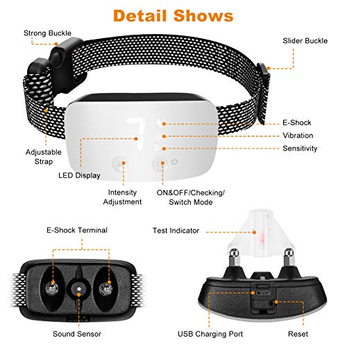 NBJU Bark Collar for Dogs,Rechargeable Anti Barking Training Collar with 7 Adjustable Sensitivity and Intensity Beep Vibration for Small Medium Large Dogs (White)