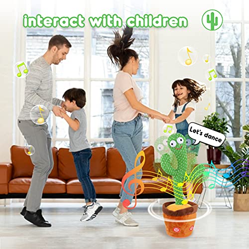 Kids Dancing Talking Cactus Toys for Baby Boys and Girls, Talking Sunny Cactus Toy Electronic Plush Toy Singing, Record & Repeating What You Say with 120 English Songs and LED Lighting for Home Decor