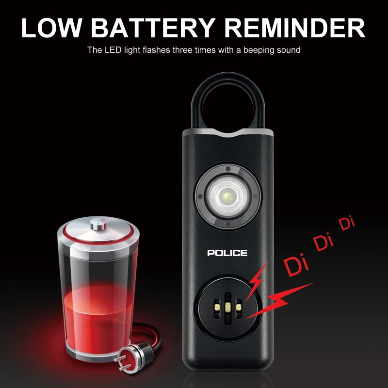 POLICE Personal Alarm Keychain for Women – 130dB Siren Alarm, LED Flashlight with Strobe Light Rechargeable Safety Alarm- Black