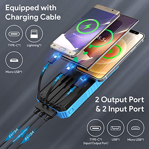 Solar Charger 36800mAh Solar Power Bank Wireless Portable Charger Quick Charge 3.0 Type C Input Port with 6 Outputs, Dual Flashlight External Battery Portable Charger Power Bank for iOS and Android
