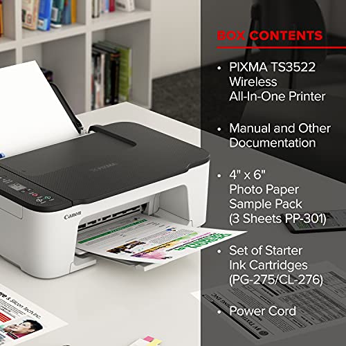 Canon PIXMA 3522 Series All-in-One Color Inkjet Printer I Print Copy Scan I Mobile Printing I Wireless I 1.5" Segment LCD I 50 Sheets Paper Tray I 4800 x 1200 dpi I Black + Printer Cable
