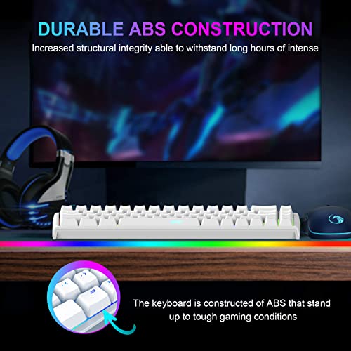 NPET K62 60% Gaming Keyboard, RGB Backlit Ultra-Compact Gaming Keyboard, Mini Wired Computer Membrane Keyboard for Windows PC Gamers(68 Keys, White)