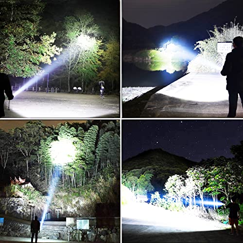 Rechargeable LED Flashlight, 150000 High Lumens Super Bright Powerful Flash Lights, LBE Handheld Large Tactical Flashlight Outdoor with Zoomable, 3 Modes, IPX7 Waterproof (Black)