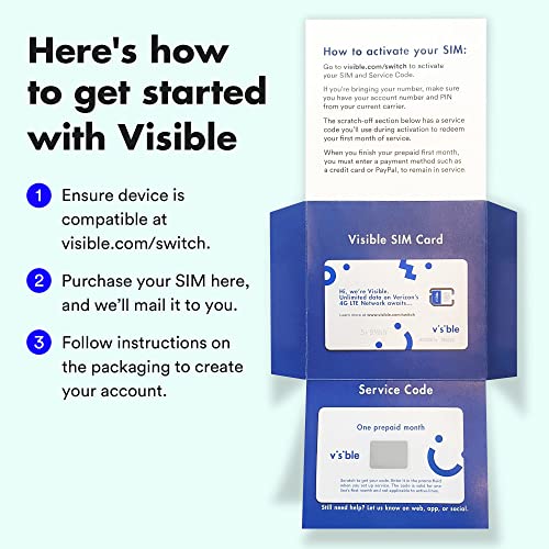 Visible Wireless 1 Month Prepaid Service & SIM Card | Unlimited Data Cell Plan