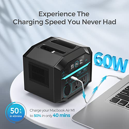 Renogy Portable Power Station, 222Wh Solar Generator, 2 120V/200W AC Outlets, 60W USB-C PD Output, Leightweight Lithium Backup Battery Pass-Through Charging for Outdoor Camping Home Emergency