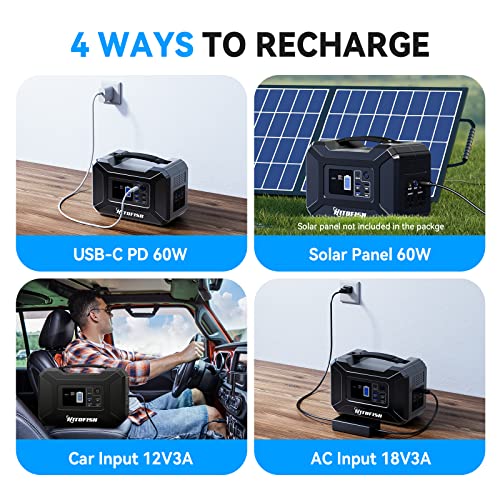 Portable Power Station, 296Wh Outdoor Backup Lithium Battery Solar Powered Generator (Solar Panel Not Included), 110V/300W Pure Sine Wave AC Outlet Power Bank for Camping Home Use Hunting Emergency