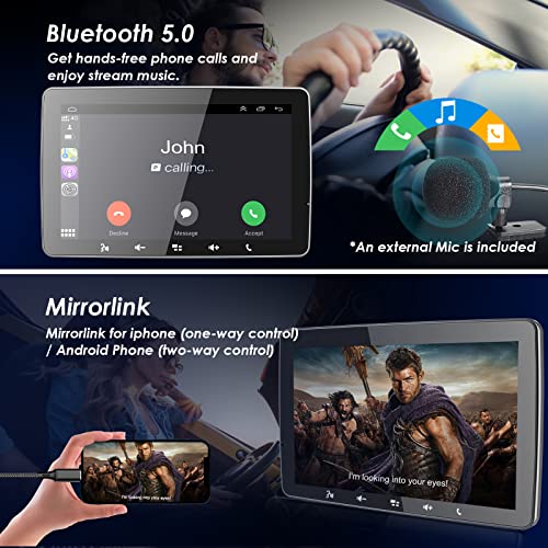 Carplay Stereo Bluetooth Car Radio: 9" Single Din Android Auto Audio - IPS Floating Touchscreen MP5 Player with Mirrorlink Backup Cam FM AM USB SD Aux 16 Band EQ Sub 2.1A Quick Charge