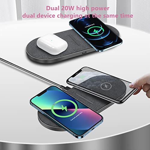 Wireless Charging Pad, Dual 20W Fast Wireless Charging Mat for iPhone 13 12 11/Pro/Pro Max/Mini/SE/X/XS,Apple Airpods 3/2/Pro,Qi 15W Wireless Charger Station for Samsung Galaxy/Note/Bud+/LG/Sony/Moto