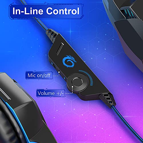 VersionTECH. G2000 Gaming Headset for PS5 PS4 PC Xbox One, Surround Sound Over Ear Headphones with Mic, LED Light for Mac Laptop Switch Playstation Xbox Series X/S -Blue