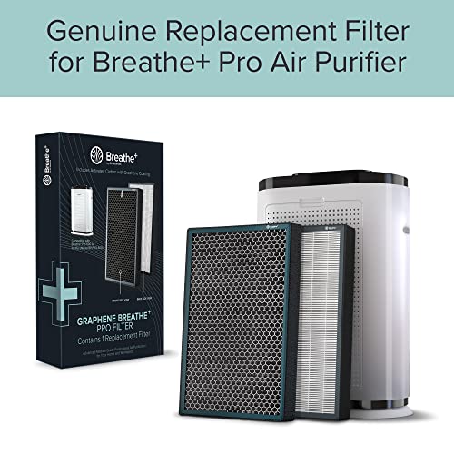 Breathe+ Pro Smart Air Purifier, H13 True HEPA Filter and Antimicrobial Graphene Filter | 1500 sq ft Coverage, Eliminates 99,97% of Allergens, Smoke Dust Pet Dander, VOCs, Odor, Bacteria and Viruses