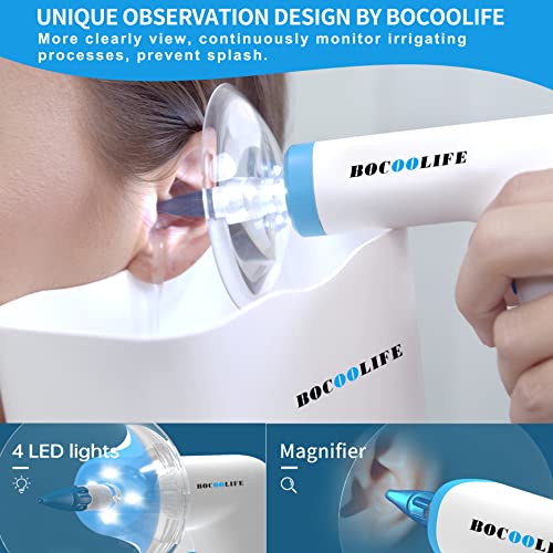 BOCOOLIFE Electric Earwax Remove Removal Ear Irrigation System Kit - Ear Irrigation Cleaner, Ear Cerumen Wax Washer, Safe and Easy Ear Cleaning with 4 Pressure Levels,5 Disposable Tips & Ear Basin…