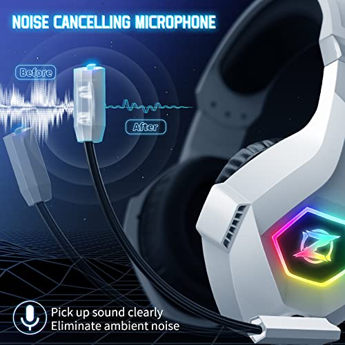 Gaming Headset PS4 Headset, Xbox Headset with 7.1 Surround Sound, Gaming Headphones with Noise Cancelling Flexible Mic RGB Light Memory Earmuffs for PC, PS5, PS4, Xbox Series X/S, Xbox one, Switch