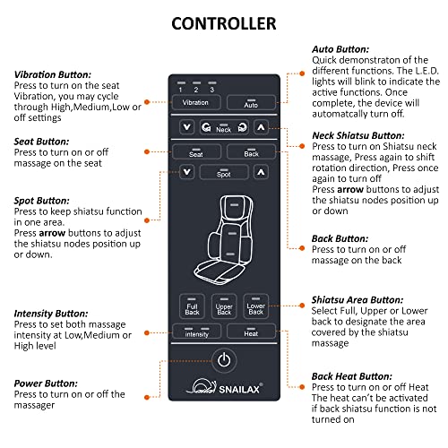 Snailax Full Body Massage Chair Pad -Shiatsu Neck Back Massager with Heat & Compression, Kneading Full Back Massage Seat Portable Chair Massagers for Back and Neck, Shoulder
