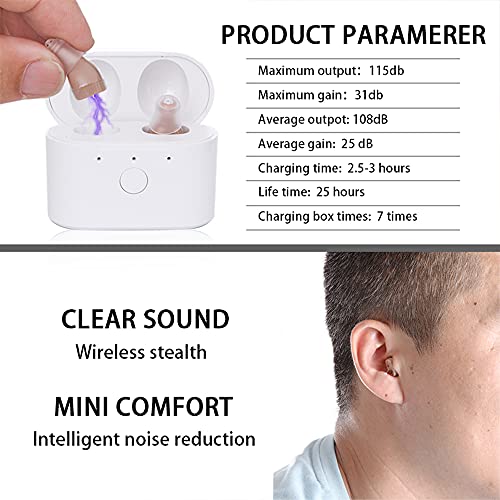 Meling Rechargeable Wireless Invisible Hearing Aid for Adults Seniors,C400 Noise Cancelling Personal Hearing Aid,withMagnetic Contact Charging Box,Pair