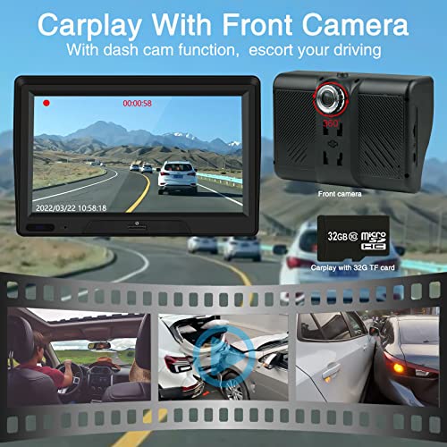 Wireless Touchscreen Car Receiver for Carplay/Android Auto, Portable Car Audio Receiver with Dash Cam and Backup Camera, 7 Inch 4K HD IPS Multimedia Player with Bluetooth GPS MIC FM TF Card