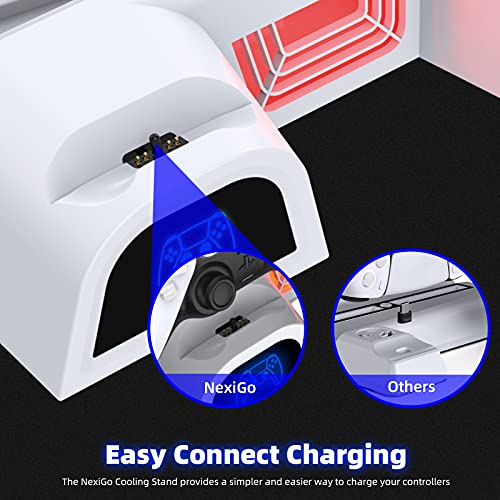 NexiGo PS5 Accessories Cooling Stand with LED Lighting Fans and Dual Controller Charger Station for Playstation 5 Console, Upgraded Multifunctional Stand with Charging Dock, 10 Game Slots, White