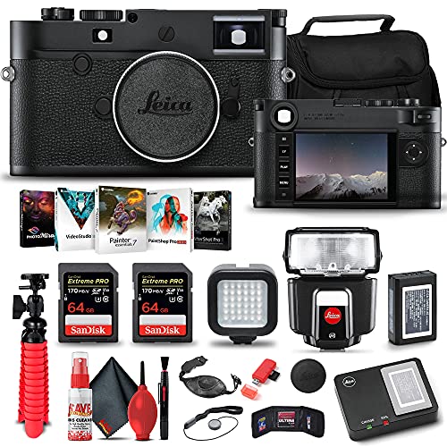 Leica M10 Monochrom Digital Rangefinder Camera (20050) + SF40 Flash + 2 x 64GB Memory Card + Corel Photo Software + Card Reader + LED Light + Case + Deluxe Cleaning Set + Flex Tripod + More