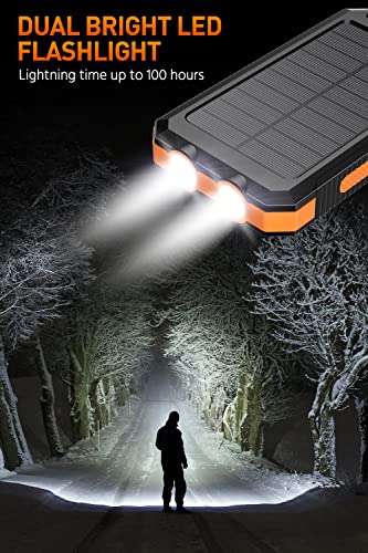 Power-Bank-Portable-Charger-Solar - 36800mAh Waterproof Portable External Backup Battery Charger Built-in Dual QC 3.0 5V3.1A Fast USB and Flashlight for All Phone and Electronic Devices (Orange)