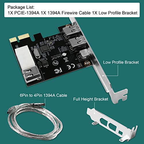LinksTek 4-Ports PCIE Firewire 400 Card for Desktop PCs-IEEE 1394A Interface-3X 6Pin and 1X 4Pin 1394A Ports-with 4Pin-6Pin 1394A Cables and Low-Profile Bracket (PCIE-1394A)