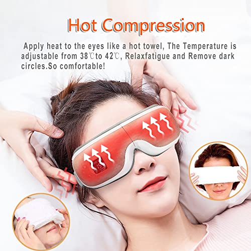 REAK Eye Care Device with Heat Eye Massag er Vibration and Music Play Rechargeable Eye Care Machine Electric Eye Warmer Mask with Five Modes to Relax Eye Strain Dark Circles Dry Eyes Etc