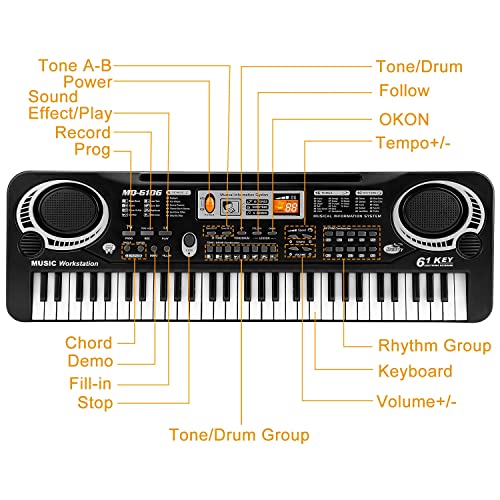 61 Keys Piano Keyboard Digital Music Electronic Keyboard Electric Piano Musical Instrument Kids Learning Keyboard with Microphone For Beginners Kids Girls Boys