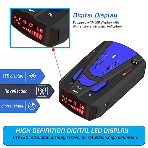 Newly Radar Detector for Cars, with Voice Prompt Speed, Vehicle Speed Alarm System,LED Display,City/Highway Mode,Auto 360 Degree Detection for Cars (Blue)