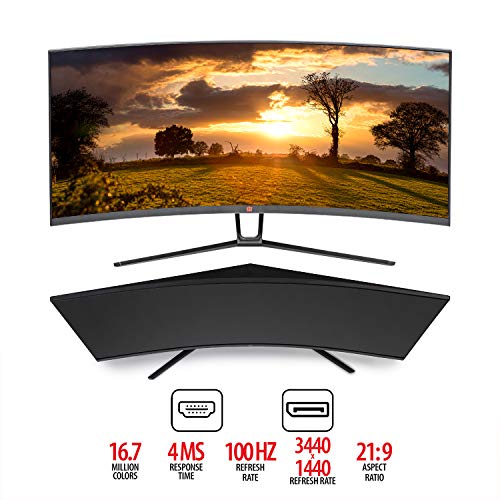 Deco Gear 3-Pack 35" Curved Ultrawide E-LED Gaming Monitor, 21:9 Aspect Ratio, Immersive 3440x1440 Resolution, 100Hz Refresh Rate, 3000:1 Contrast Ratio (DGVIEW201)