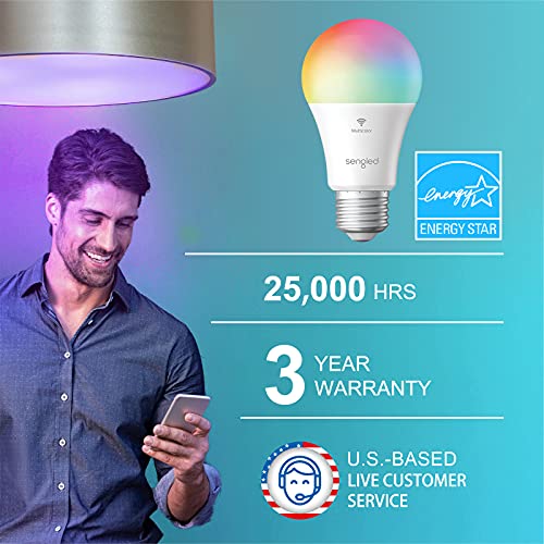 Sengled Smart Bulb, WiFi Light Bulbs, Color Changing Light Bulb, Smart Light Bulbs that Work with Alexa & Google Assistant, A19 RGB Alexa Light Bulb No Hub Required, 60W Equivalent 800LM CRI>90, 4Pack