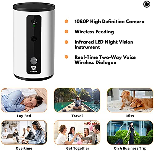 WOpet Smart Pet Camera:Dog Treat Dispenser, Full HD WiFi Pet Camera with Night Vision for Pet Viewing,Two Way Audio Communication Designed for Dogs and Cats,Monitor Your Pet Remotely