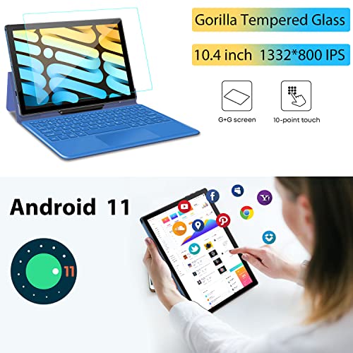 2 in 1 Tablet with Wireless Keyboard Case 10.4 Inch, Android 11.0 Tablet,64GB/256GB ROM, WiFi, GPS, Bluetooth, Google Certified Tablet PC 2022 (Blue)